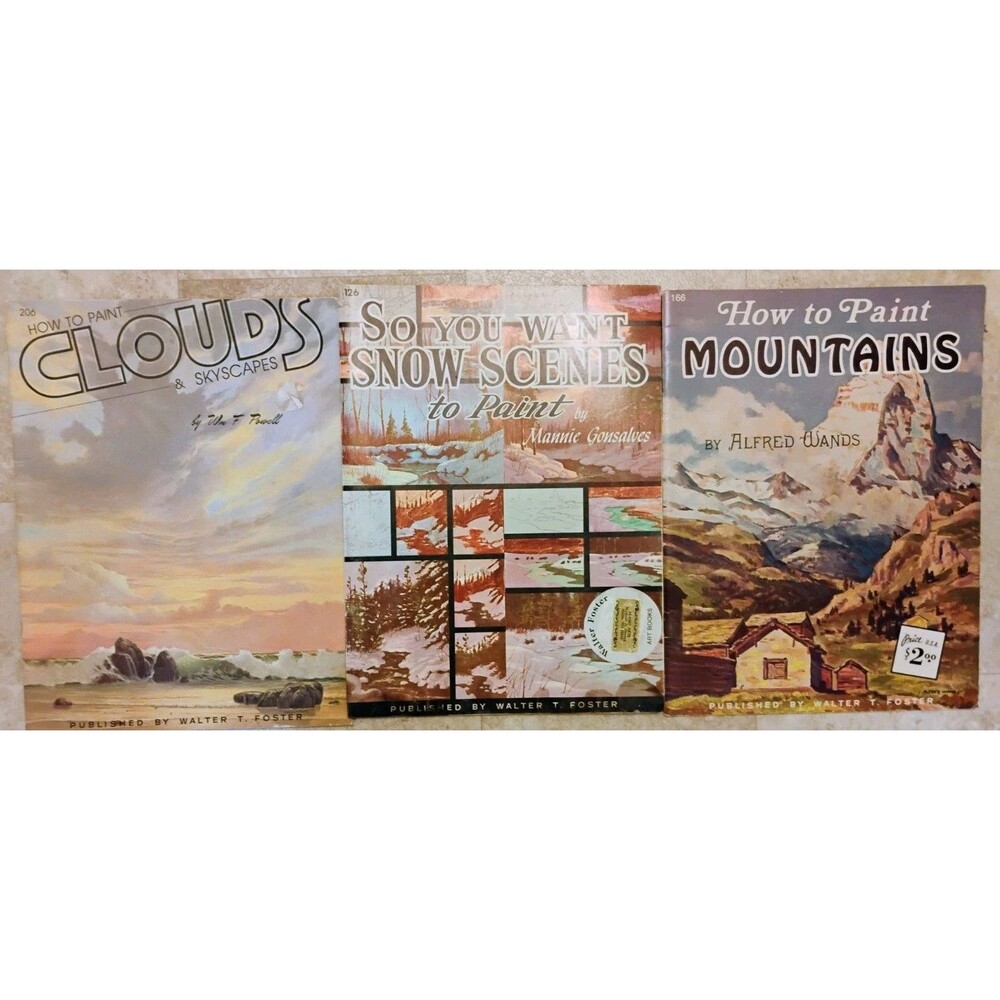 Lot of 3 Vintage Walter Foster Art Books How to Paint Mountains Clouds Snow